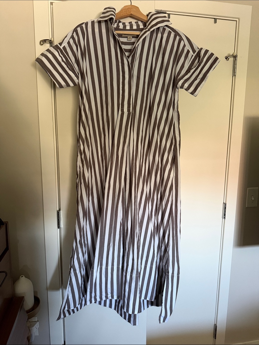 Banana Republic Gray and White Striped Maxi Dress